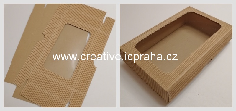 krabička s průhledem - 15x10x3,5/3cm kraft